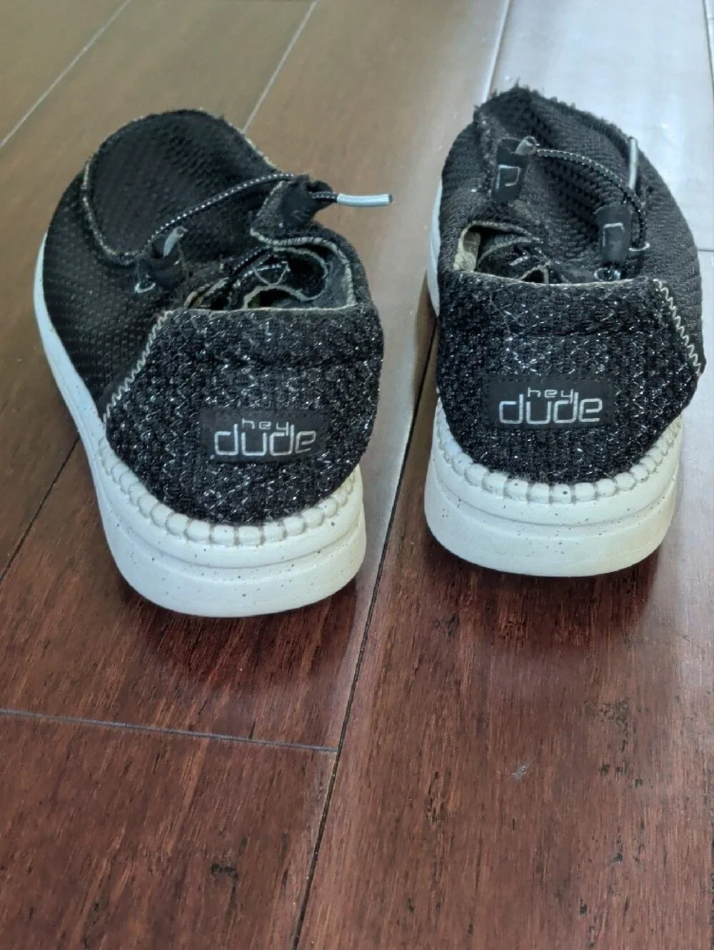 Hey Dude Mens Black Mesh Slip-On Loafers with White Sole